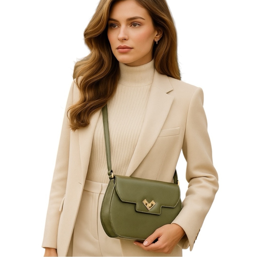Valentino By Mario Valentino Olive Green Leather Crossbody Bag